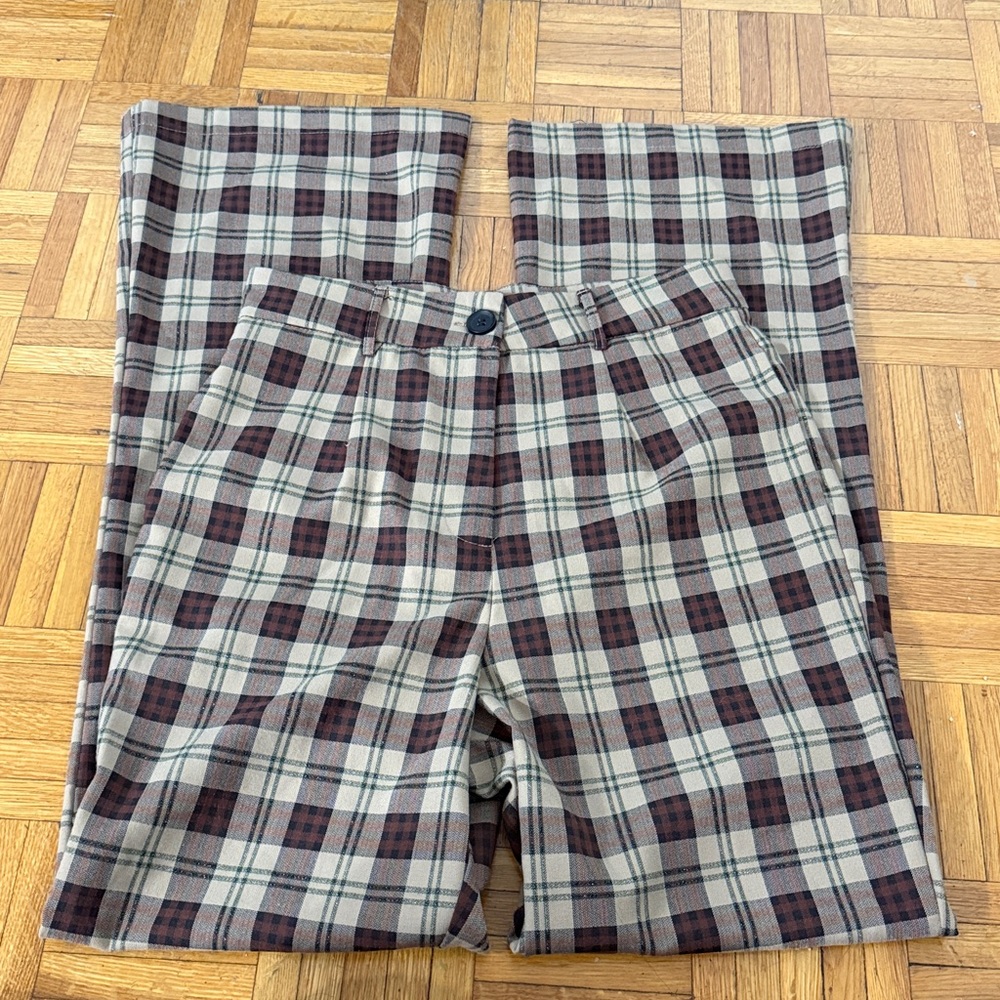 Nasty Gal Brown/Tan High Waist Plaid Pants